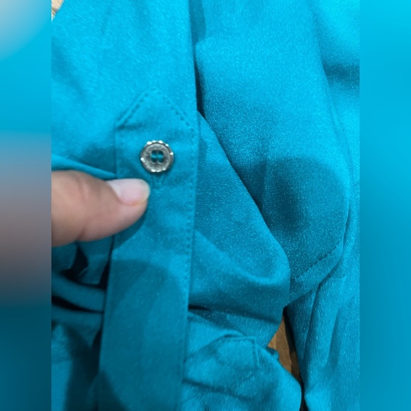 Calvin Klein Teal Zip-Front Blouse - Picture 5 of 10